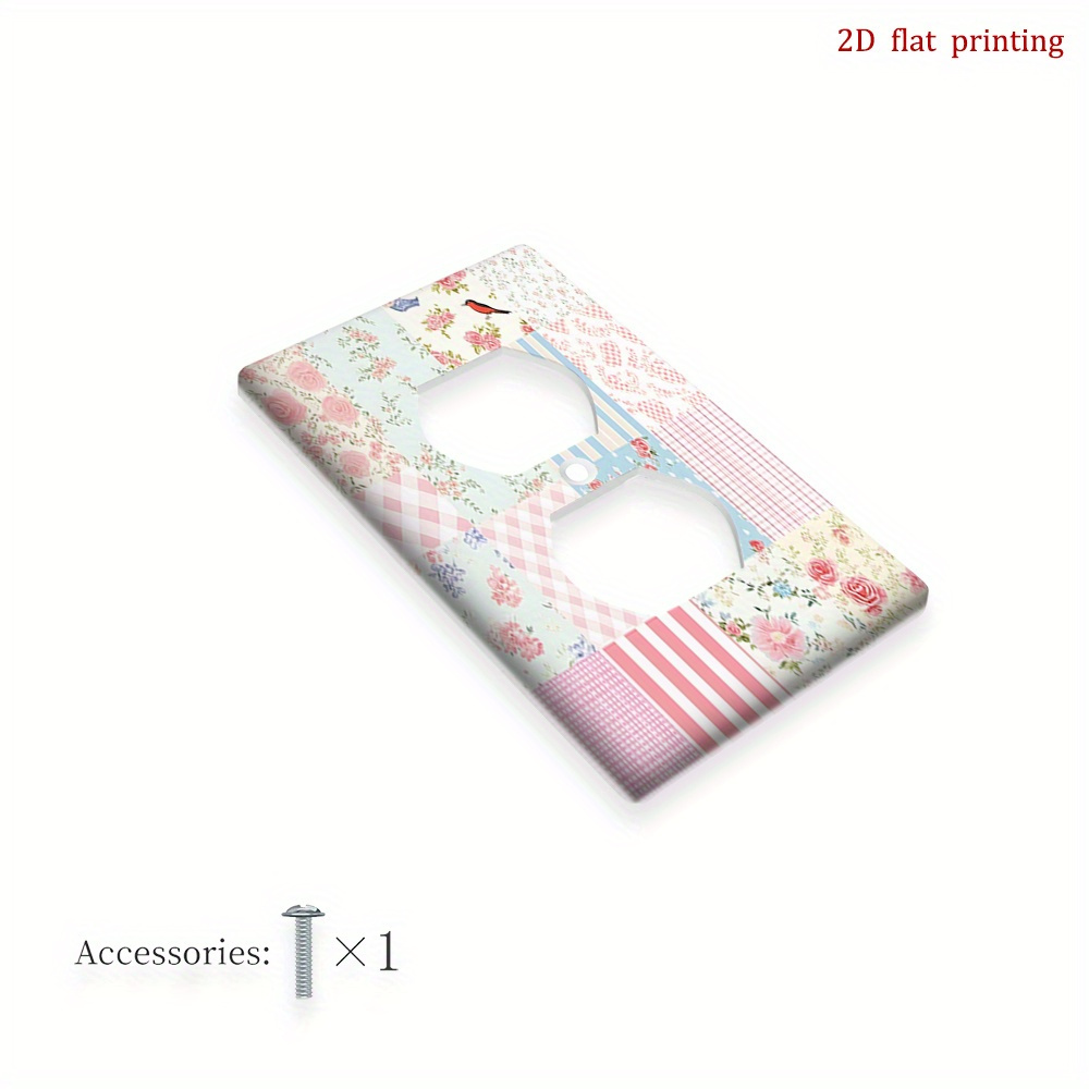 TEMU 1pc & Blue Floral & Striped Light Switch Plate Cover - -on Installation, Single/double Outlet//gfci Compatible, - Rounded Edges, Low-maintenance