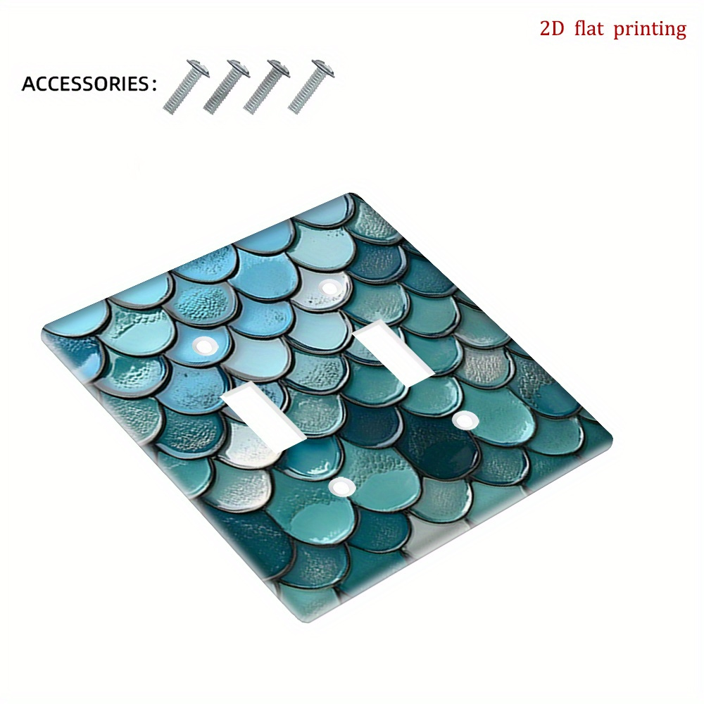 TEMU 1pc Turquoise Blue & Turquoise Green Mermaid Scale Tile Light Switch Plate Cover - Glossy Shimmering Scales, Single/double Outlet Cover,