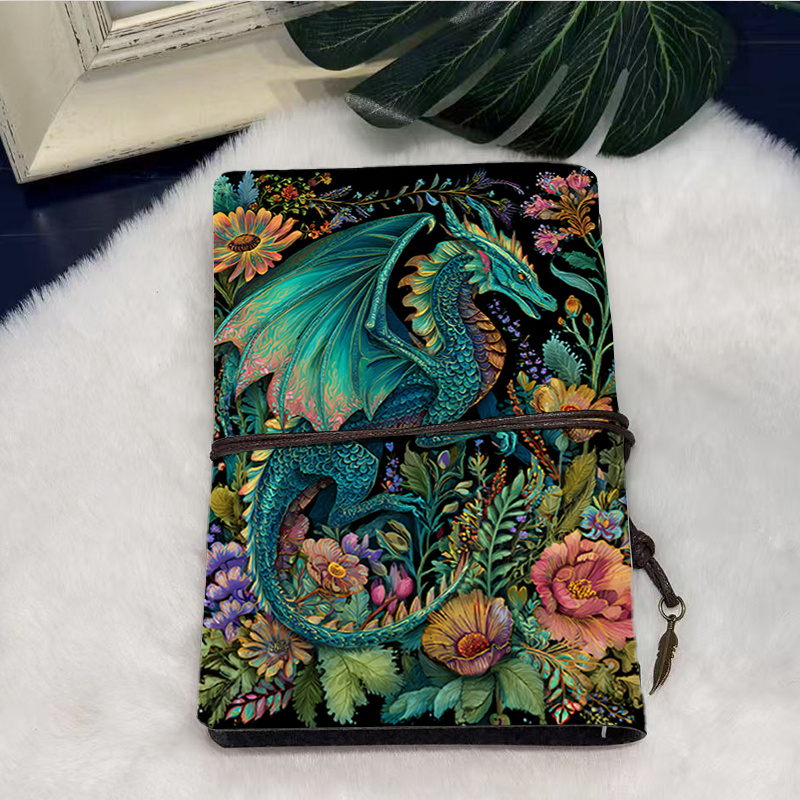 TEMU Carnet A6 Fête des Professions Administratives - Cadeau pour Jeunes Employés pour les avec Dragon, Fleurs, Feuilles, Impression de Fond Noir sur