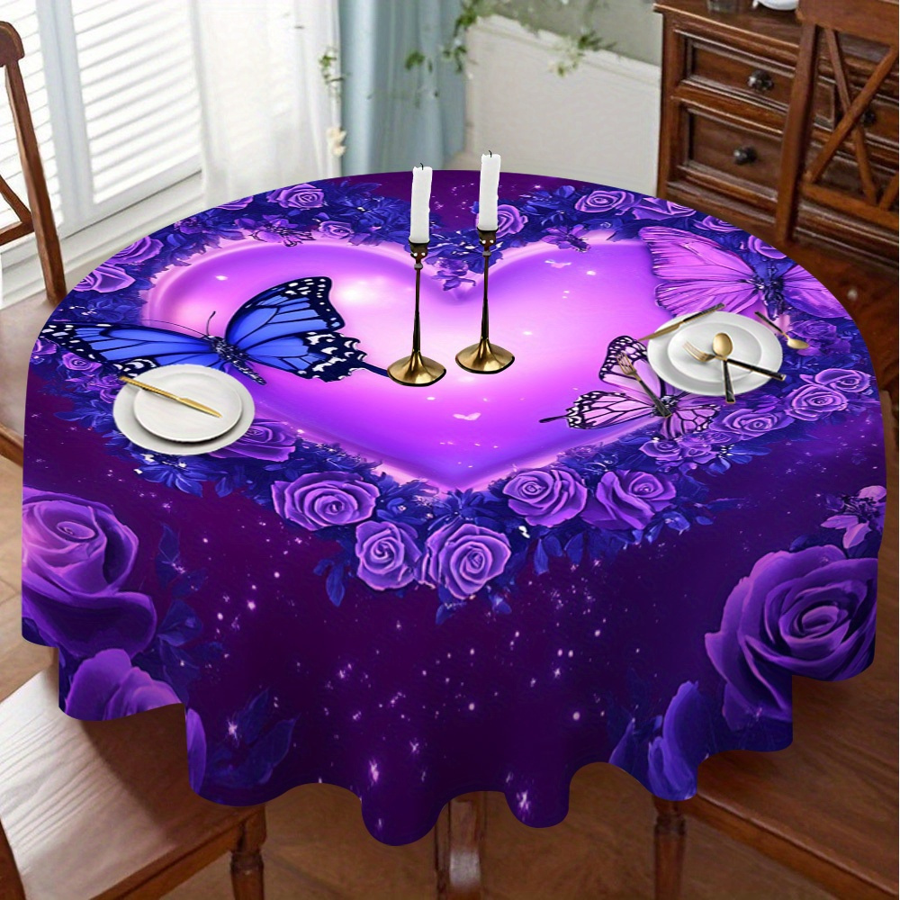 TEMU 1pc Of Purple -themed Round Tablecloth Designed To Enhance The Atmosphere Of , Perfect For Showcasing Meals With A Touch