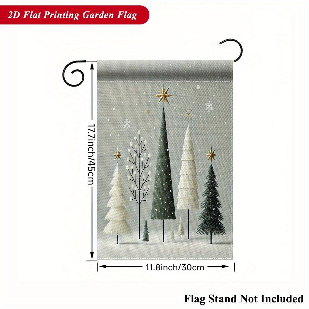 TEMU 2d Flat - 2d Flat - 1 2d Garden Flag Featuring Vibrant Decorations Of Colorful Pine Trees In A Winter Snow Scene, Double-sided Printed, Festive