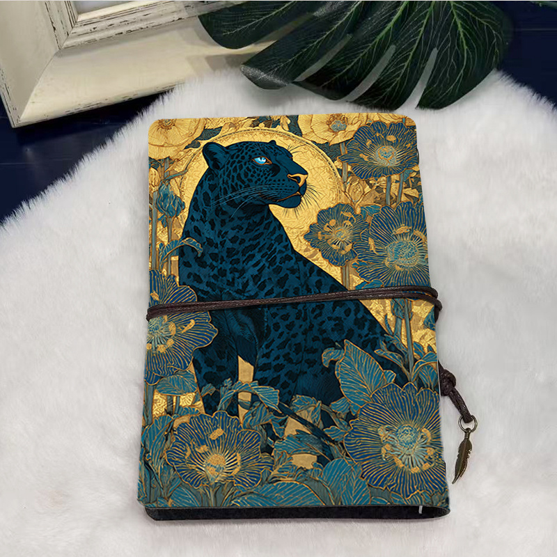 TEMU Cuaderno Vintage A6 a con Cubierta de Leopardo Elegante y Patrones Circulares - 160 Páginas con Cierre de , Ideal para Diarios, Notas de