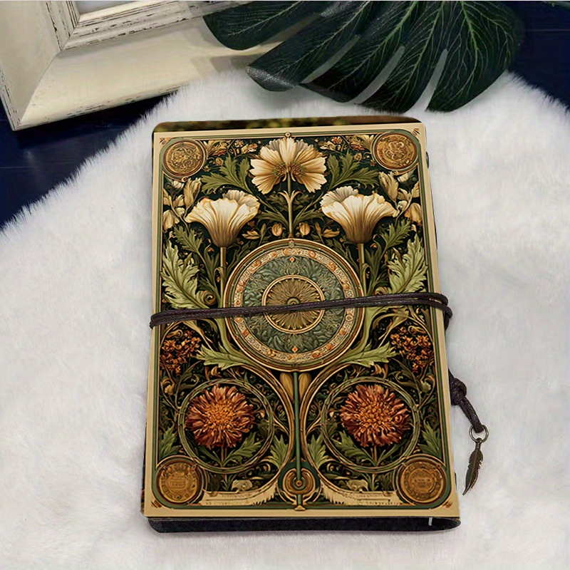 TEMU A6 Vintage Notebook With Tie Closure 160 Pages Premium Gift For International Trade Conference Attendees With Flowers, Leaves, Circles, And