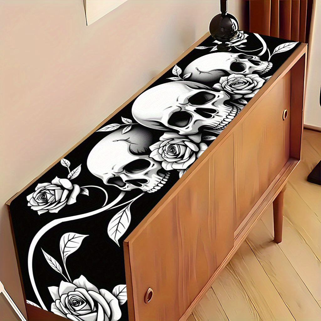 TEMU 2d Flat 1pc, And Roses On A Black Background1, Romantic Table Runner, Rectangular Beautiful Table Decoration, 13x48/13x72/13x90 Inches, Suitable