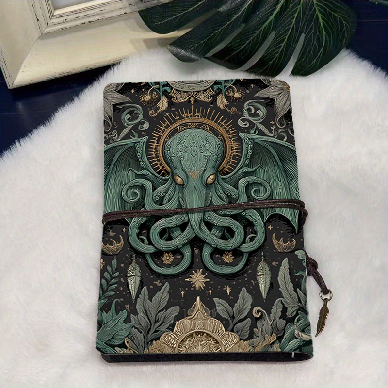TEMU Beautiful A6 Handcrafted Notebook Suitable For Language Teachers - Cthulhu, Wings, & Floral Print Cover, Portable Language Planner & Drill Book,