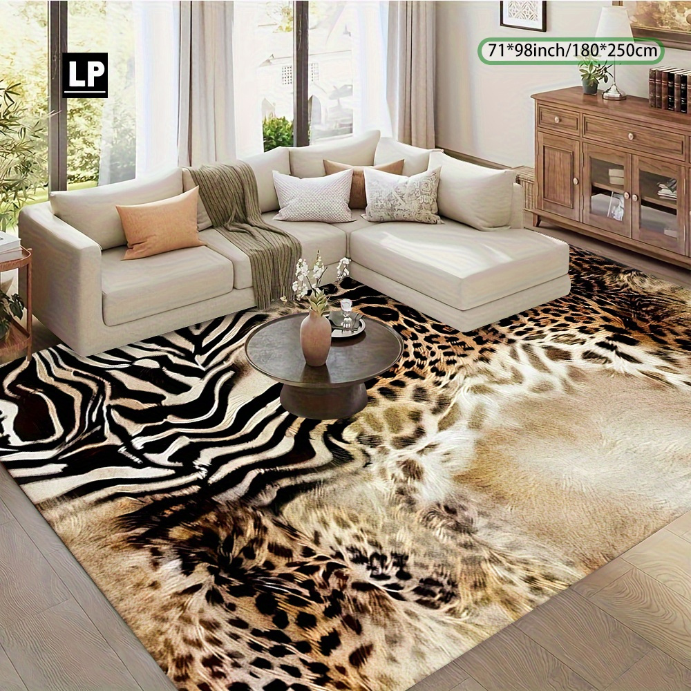 TEMU 1pc Vintage Style Leopard Zebra Print Carpet, Velvet   7mm Thickness   Dot Non-slip Backing, 850g Per , Extra Thick Wear-resistant Super Soft,