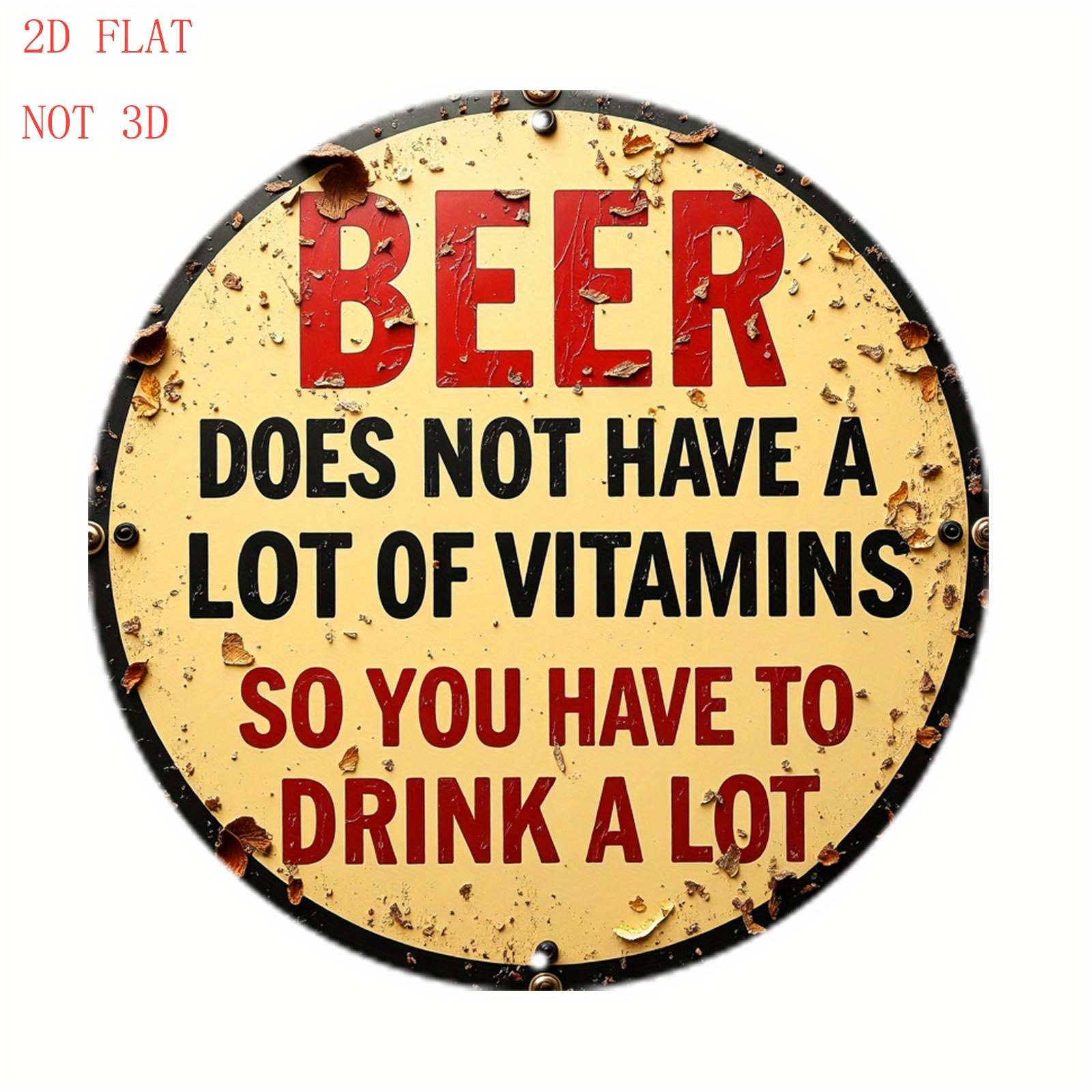 TEMU 2d Flat 8 Inch Funny Beer Vintage Sign With Humor And Round Aluminum Wall Round Sign | 1pc, Holiday Gifts, Front Door And Garden, Bar, Cafe
