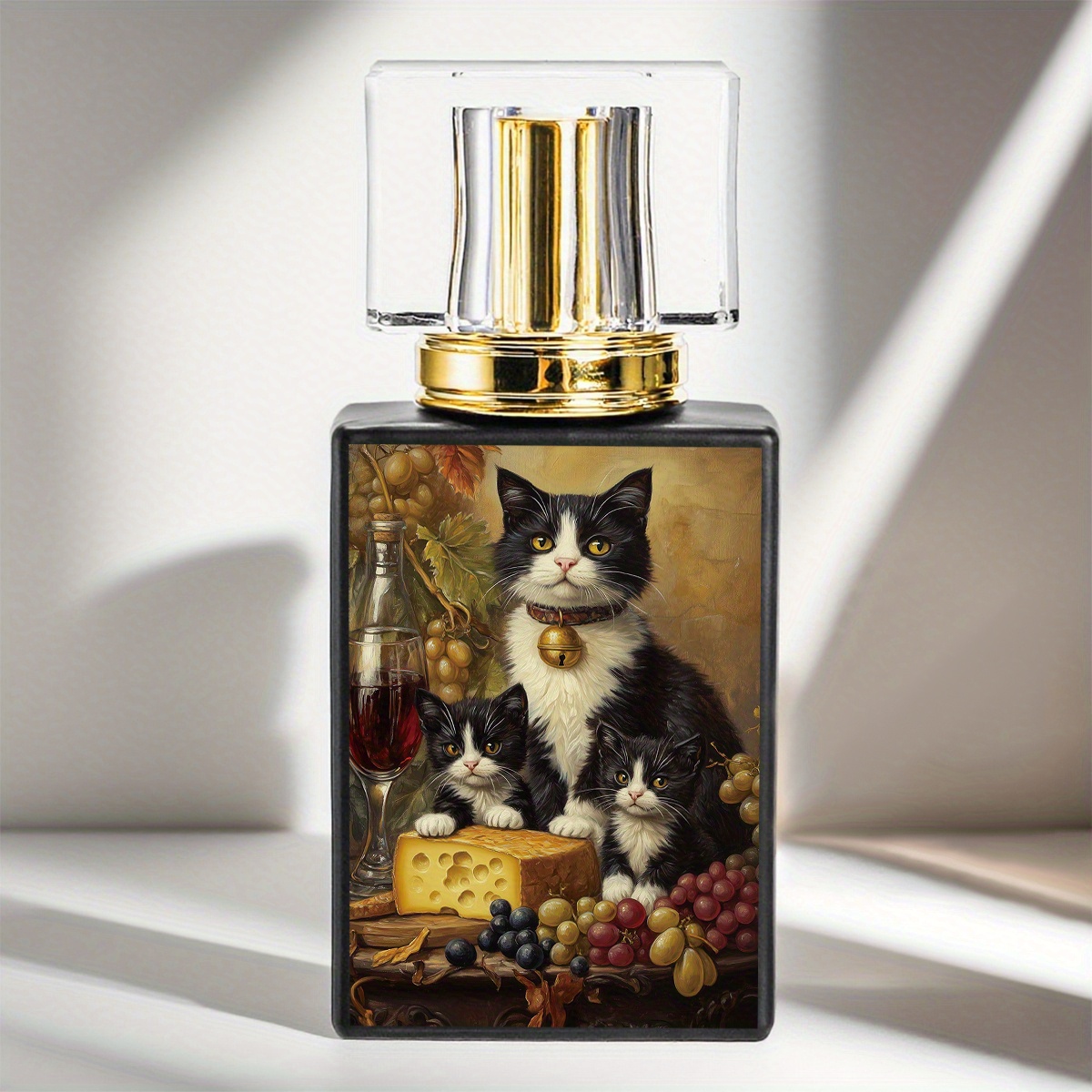 TEMU 1pc 30ml Black Glass Perfume Bottle With Painting Pattern, Refillable Leakproof Travel Atomizer For Fragrance Essential Oil, Premium Gift For