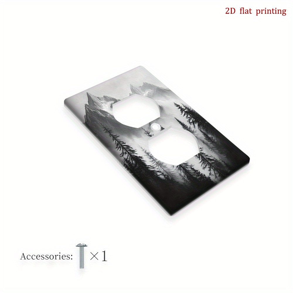 TEMU 1pc Light Switch Cover - Black & Landscape With Pine Trees, Grey/beige Single/double Rocker Plate, No Tools/power, Fits Single/double Switches