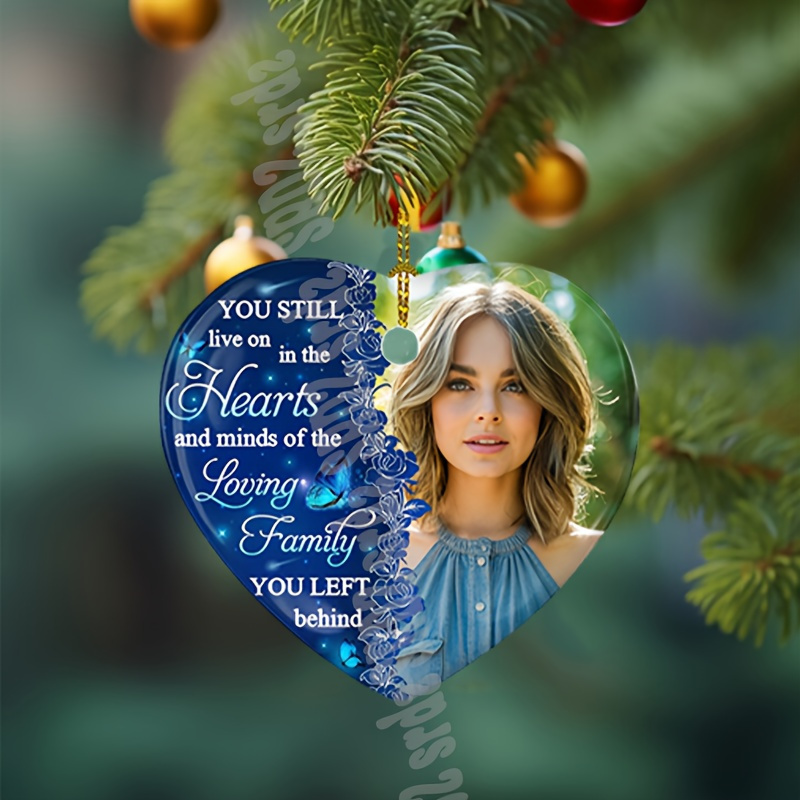 TEMU 2d Flat, Custom Memorial Keepsake - Personalized Photo Christmas & Sympathy Gift For Loss Of Ones, Mom, Dad | Acrylic Heart-shaped