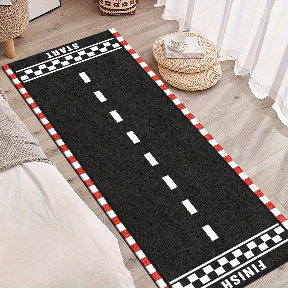 TEMU 1 Tapis de cuisine minimaliste moderne, motif de circuit automobile avec tapis long "START" "End" | [Impression 2D + Dos antidérapant] Doux au ,