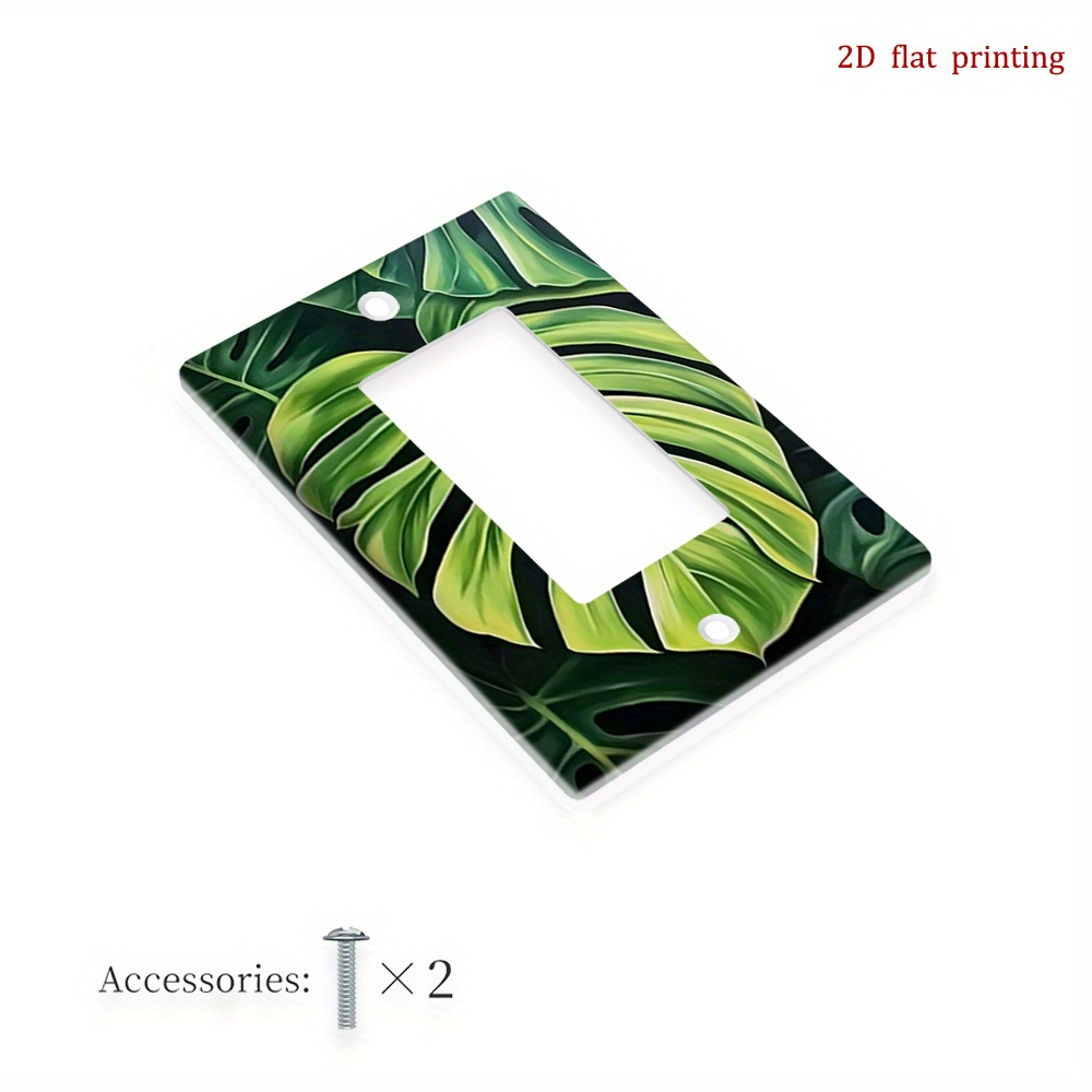 TEMU 1pc 2d Flat Printing Monstera Leaf Green Plant Modern Abstract Art Light Switch Cover,decorative Wall Plate For Indoor And Outdoor Use,perfect