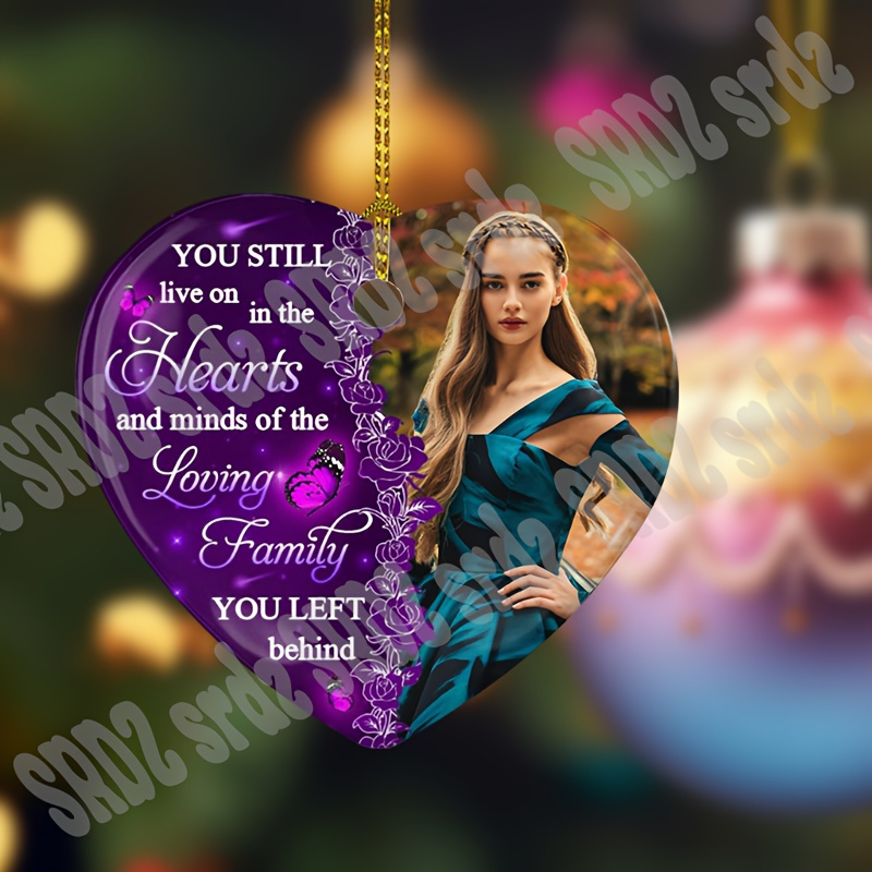 TEMU 2d Flat, Custom Memorial Keepsake - Personalized Photo Christmas & Sympathy Gift For Loss Of , Mom, Dad | Acrylic Heart-shaped