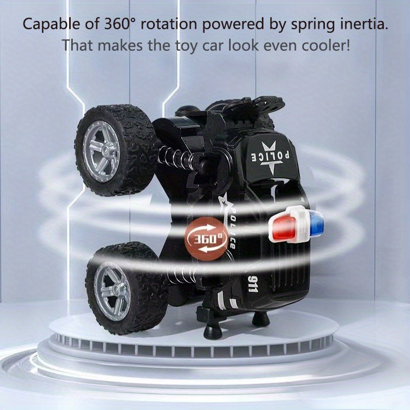 Police Car Rotatable Four-Wheel Drive Inertial Stunt Off-Road Vehicle Model Children'S Toy Boy Toy Car Stall Toy Inertial Off-Road Vehicle Toys Super Resistant Climbing, As Halloween Gift for Winter
