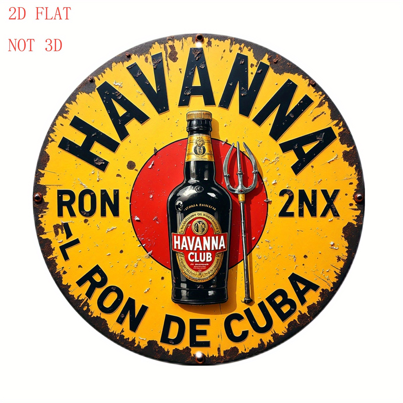 TEMU 2d Flat, 2d Flat- 1 -style Cuban Rum Logo Vintage Wooden Wall Sign- 8inch , Suitable For Bars, For Man Caves, And Cuban-themed Decor- Durable