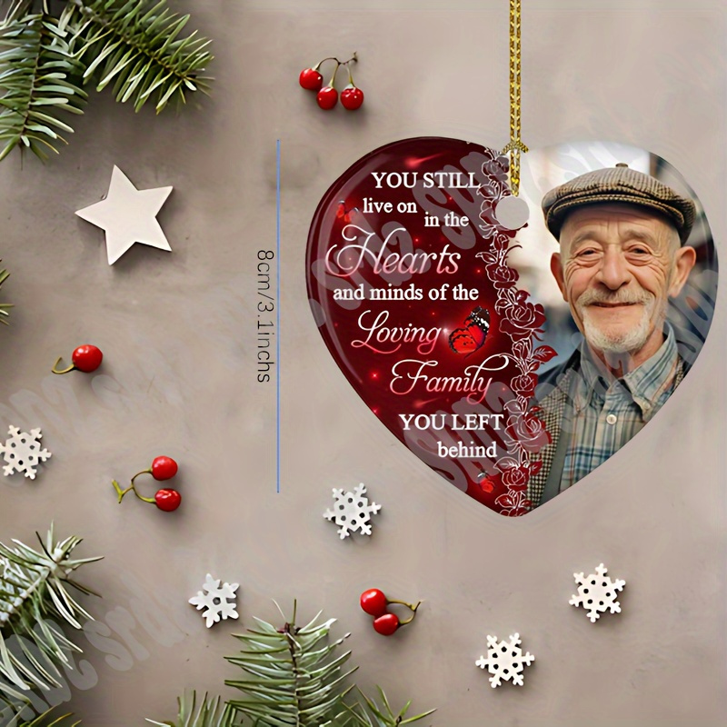 TEMU 2d Flat, Custom Memorial Keepsake - Personalized Photo Christmas & Sympathy Gift For Loss Of , Mom, Dad | Acrylic Heart-shaped
