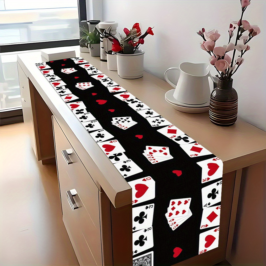 Tablecovers 1pc, Playing Cards Background Design, 100% Rectangular Kitchen Tablecloth, Indoor Decoration, Home Decoration, Suitable For Kitchen Dining, Coffee Gatherings Or Indoor And Outdoor Parties