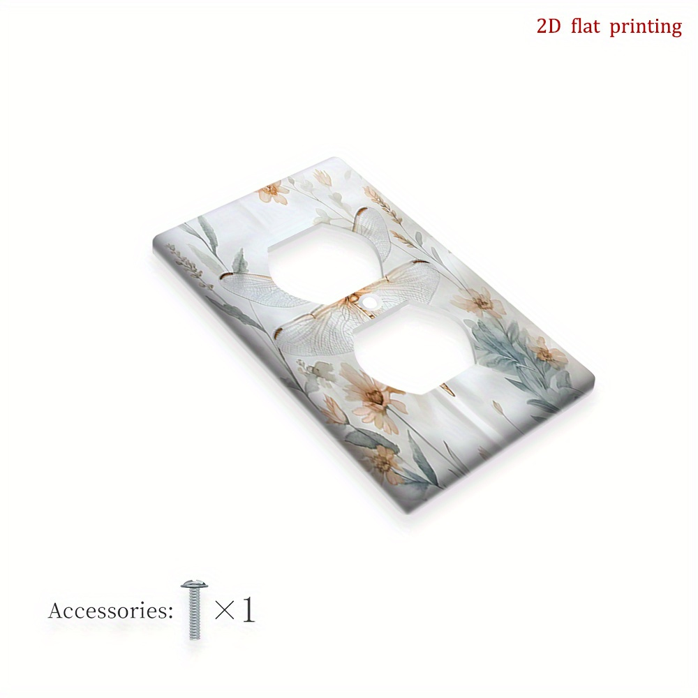TEMU 1pc 2d Flat Printing Watercolor Dragonfly In Floral Setting Light Switch Cover Kit,power Outlet Cover And Plug Cover For Home