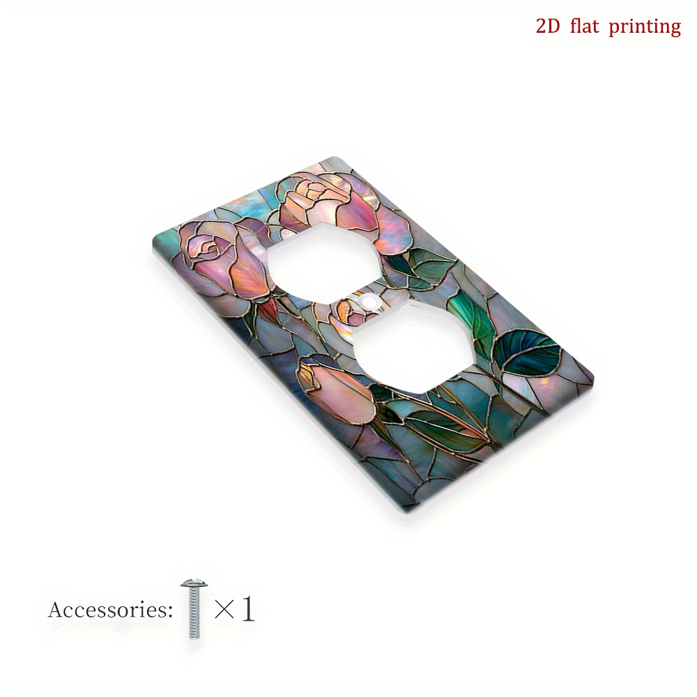 TEMU 1pc 2d Flat Printing Stained Glass Abstract Decorator Switch Plate Cover,decorative Wall Plate For Light Switch Or Outlet,for