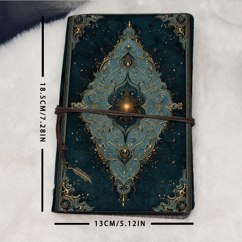 TEMU Elegant Vintage Notebook Made Of Pu, Featuring A Beautiful Tether And Tag, Writers And Travelers, With An Intricate Design And Golden Highlights