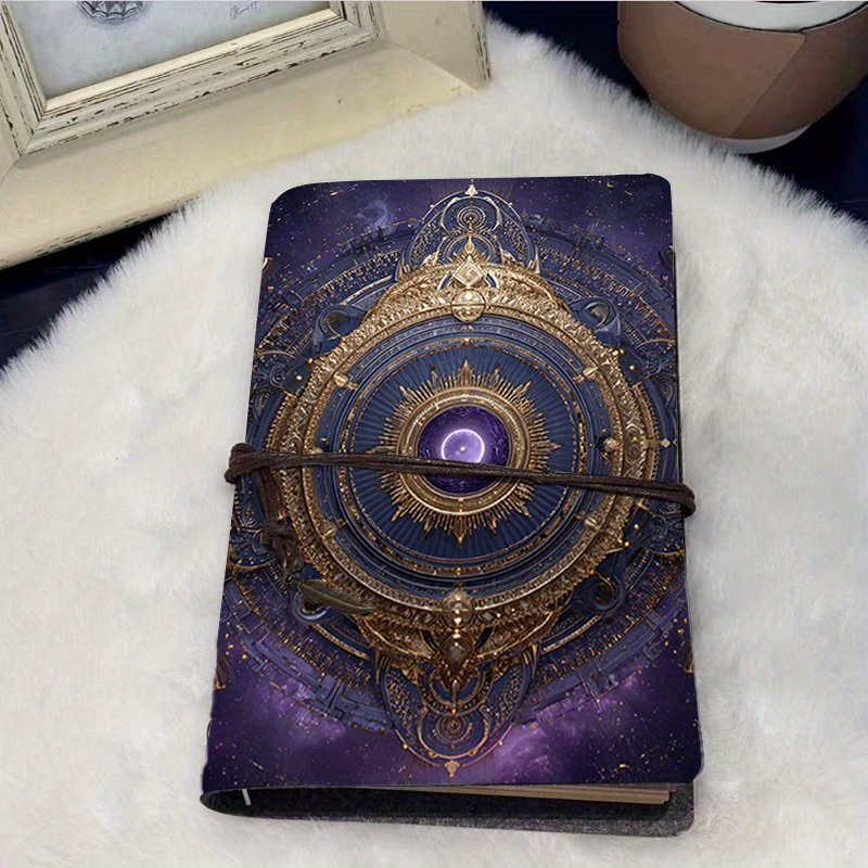 TEMU Pu Notebook With A Stylish Strap, Travel And Art, Featuring An Intricate With A Purple Center
