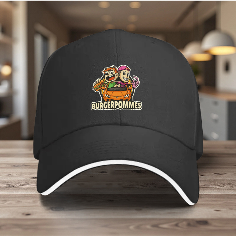 E-shop 1 Stück Burger & Pommes Themen Baseballcap mit Hamburger & Pommes Druck – Leichte Ganzjahresmütze für Damen & Herren, Klettverschluss, Casual