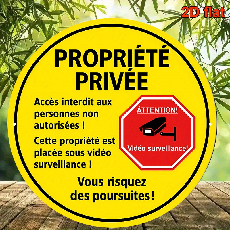 TEMU Plaque ronde française en aluminium, 1 pièce, 8*8 pouces, plate 2D, "Propriété privée - Interdiction d'entrer", plaque décorative vintage avec