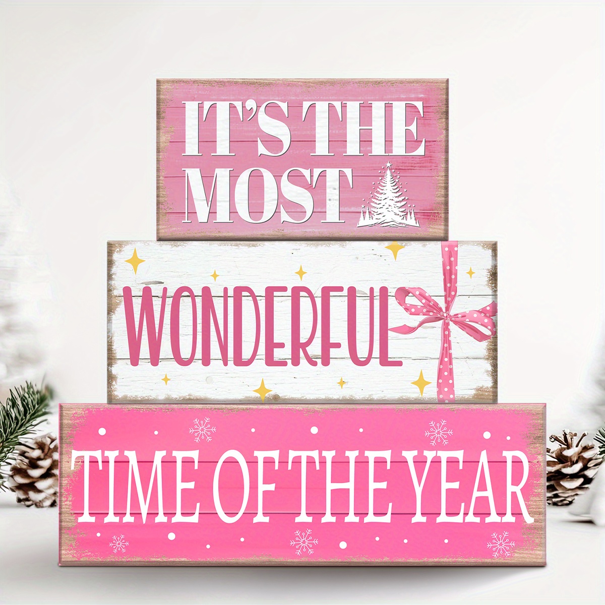 TEMU Rustic Wooden Christmas Block Sign Tabletop Decoration - Artificial Irregular-shaped Seasonal Centerpiece With English Lettering For Tree,