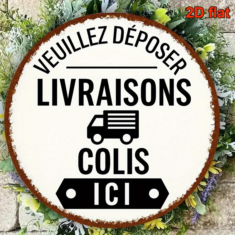 TEMU Panneau rond plat 2D, 1 pièce en aluminium, "Livraison En Cours" Zone de livraison - Marqueur rond vintage de 8 pouces pour livraison/ de colis