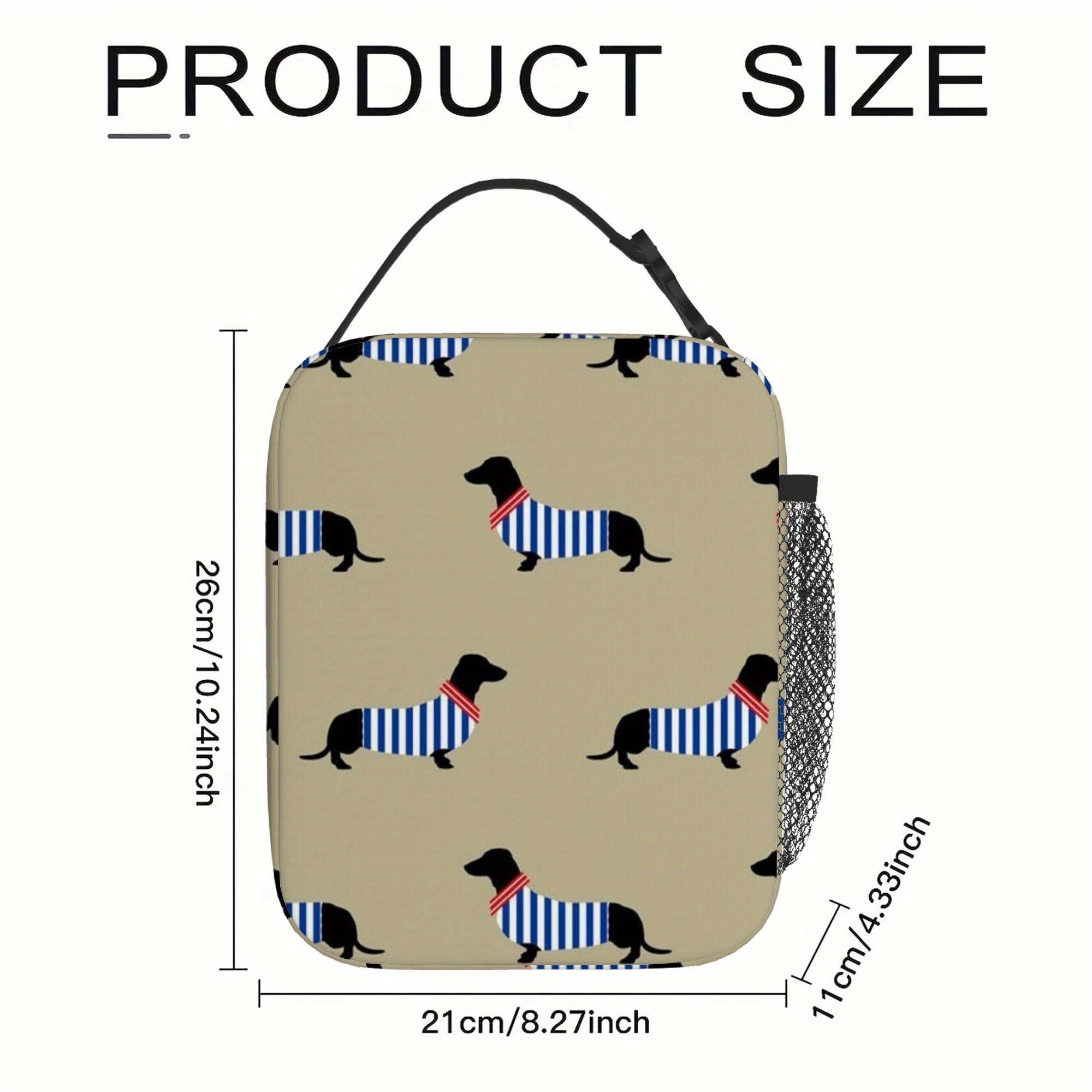 TEMU 1pc, Bolso térmico con estampado de perros con trajes a rayas, bolso de aislamiento, sin , adecuado para el hogar, restaurante, oficina, unisex,