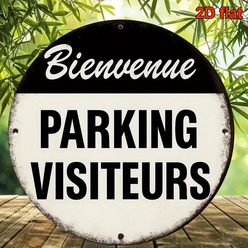 TEMU 2D Plat - [2D Plat] Un panneau décoratif vintage pour de parking, avec une plaque ronde en aluminium de 20,32 x 20,32 cm en français, parfait