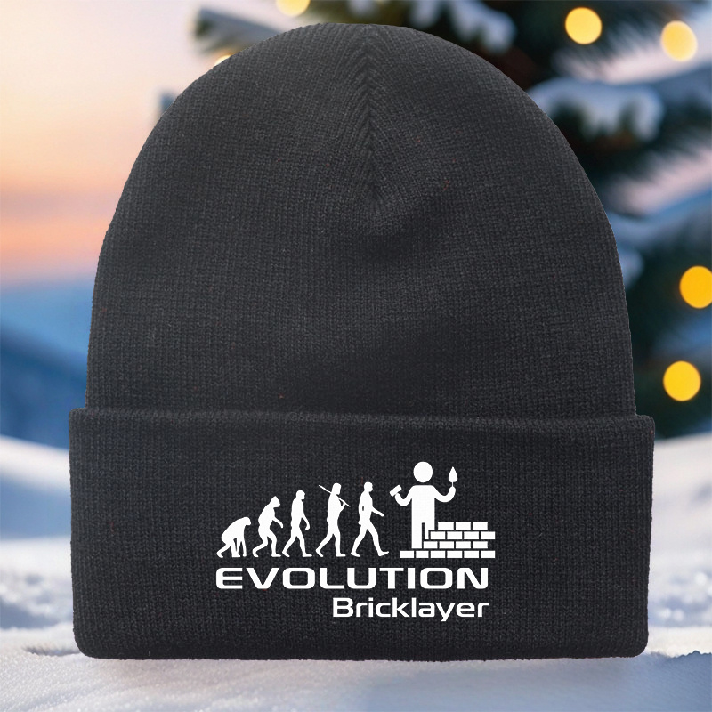 TEMU 1pc, "evolution Bricklayer" Printed Knit Hat, Casual Holiday Gift, Daily Accessory, Vintage Style, , Unisex, Fashionable Trend, , In Multiple