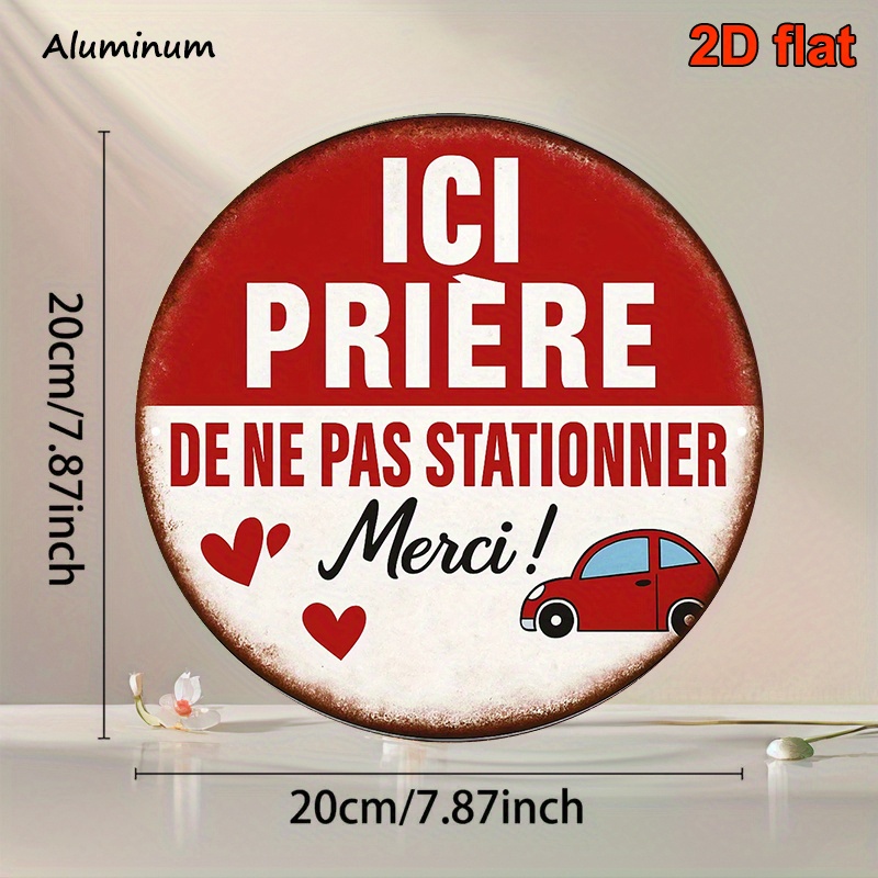 TEMU Plaque décorative vintage en français, plaque ronde en aluminium de 20,32x20,32 cm indiquant 'Stationnement interdit', parfaite pour décorer