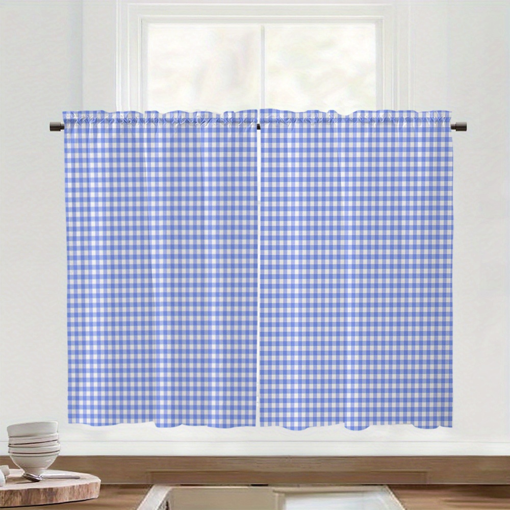 TEMU Cortinas cortas lavables a máquina, estilo nórdico, a cuadros azul y , filtrado de luz, ¡filtrado de luz! Adecuadas para cocina, dormitorio, ,