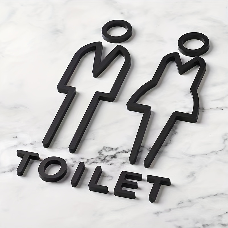 TEMU 2d Flat, Acrylic 3d Bathroom Door Sign Set - Uncharged, Men's And Women's Restroom Symbols, Office Public Toilet Plaques, Adhesive Door Stickers
