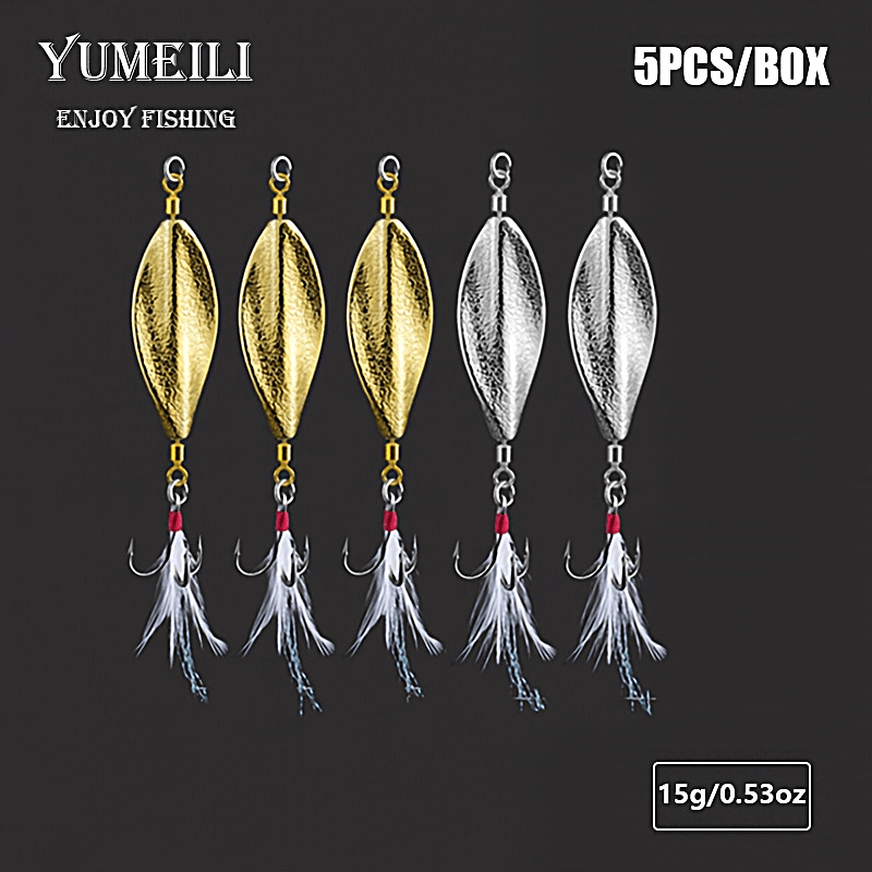 Image of 5pcs Through-core Rotating Glitter Fishing Lure Fake Bait, 360 Degree Rotation And Left-right Swing Dual Swimming Style - Golden And Silver Dual-color Mixed Pack