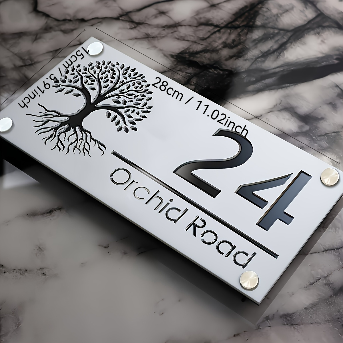 TEMU ["2D ] Letrero de Puerta Acrílico Personalizado - Diseño Árbol de , con el Número "98", Grabado Personalizado de Dirección y , Fuente 3D,