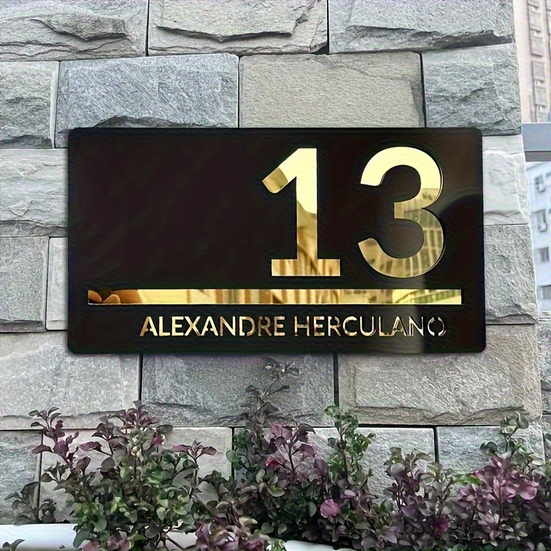 TEMU [2d Flat] Custom Acrylic Door Sign - A Modern Address Plaque In Black With , Uv-resistant And Weatherproof, Personalized Name Options,