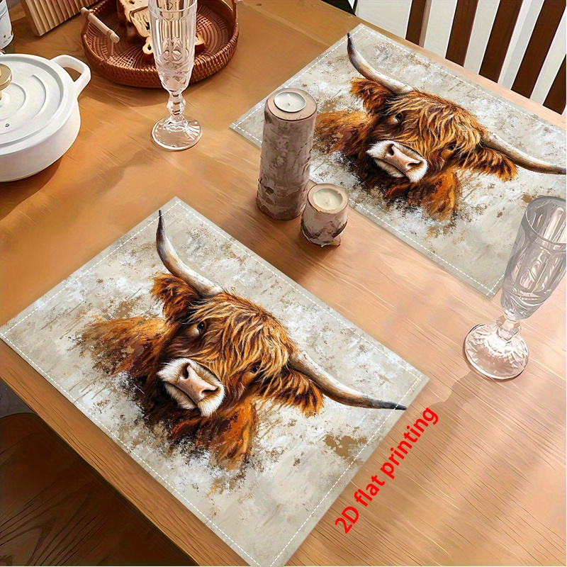 2d flat printing 2pcs 4pcs 6pcs placemat wild     and powerful party decorations halloween table settings zxc79324 2d flat halloween table decor dining table accessory powerful cattle motif   animal design flat