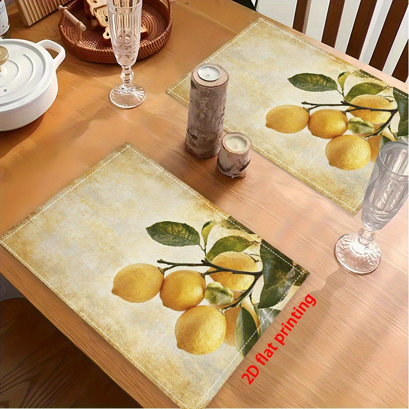 impression 2d plate, 2pcs/4pcs/6pcs set de napperons, citrons mûrs sur une branche, idéal pour cuisines, fêtes et dîners en intérieur _zxc79733, 2d plat,  ,sets de table pour fête,design citron,imprimé  ,lavable en machine,tissu durable,accessoires de salle à manger,vaisselle  ,  de  ,cuisiniers à domicile