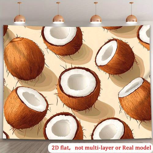 2d flat 1pc tropical coconut backdrop banner realistic 2d flat leaf design with beige brown tones durable polyester fabric for indoor outdoor photo booth wedding hawaiian party decorations coconut theme party supplies 2d flat