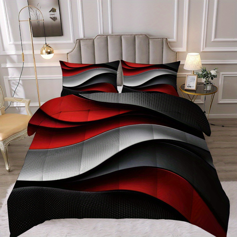 TEMU Set Of 3 Quilted Bedding In Elegant Red, Black, And White - Includes 1 Quilt And 2 Pillowcases (no Inserts) - Gift For Christmas And Winter For