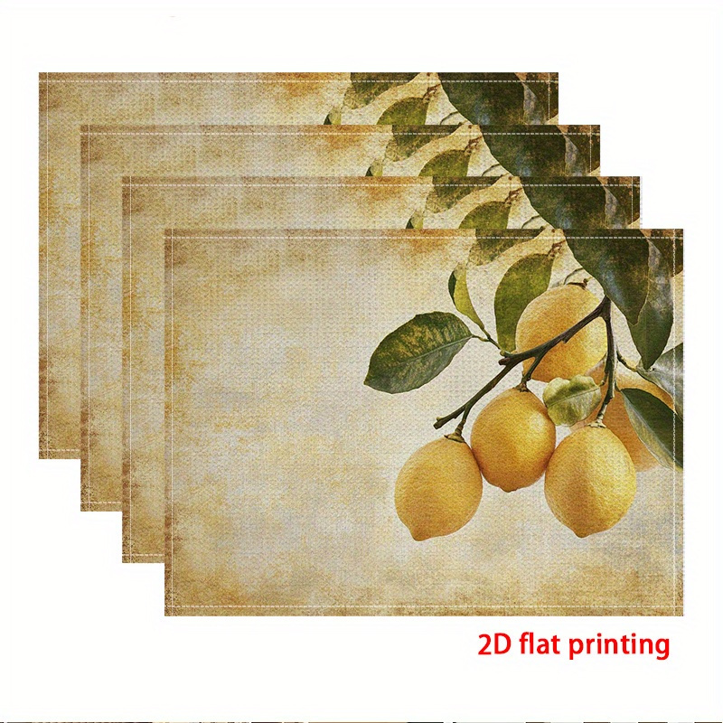 photo de l'article impression 2d plate, 2pcs/4pcs/6pcs set de napperons, citrons mûrs sur une branche, idéal pour cuisines, fêtes et dîners en intérieur _zxc79733, 2d plat,  ,sets de table pour fête,design citron,imprimé  ,lavable en machine,tissu durable,accessoires de salle à manger,vaisselle  ,  de  ,cuisiniers à domicile