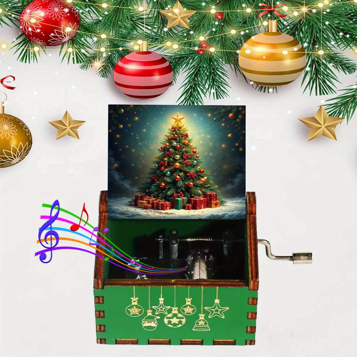 TEMU Una de vintage de madera con manivela, con un diseño encantador de un árbol de Navidad adornado con regalos. Un regalo para familiares y , ideal