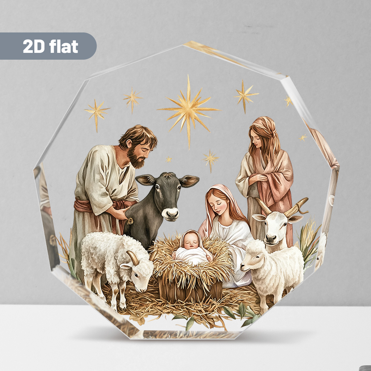 TEMU 2d Flat, Nine-sided Acrylic Christmas Decorations - Birth Of And Angels, Statue Replicas, Pastor's Day Gifts, Desktop Church Home Altar