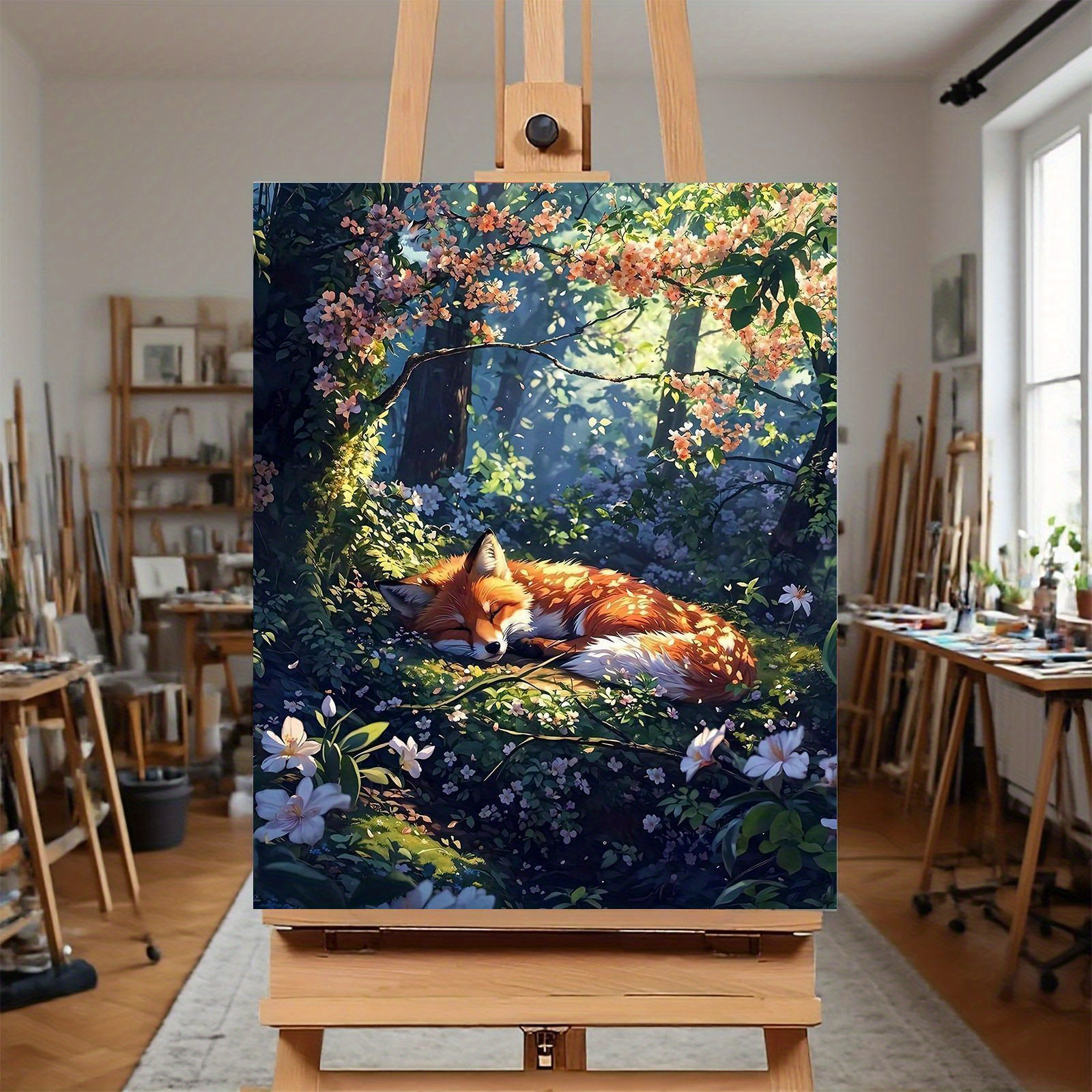 Image of Professional Art Use: A Frameless Oil Painting Kit Featuring A Resting Forest Flowers. The Set Includes Canvas, Acrylic Paints, And Brushes, To Learn And Paint. Perfect For Home Wall Decoration