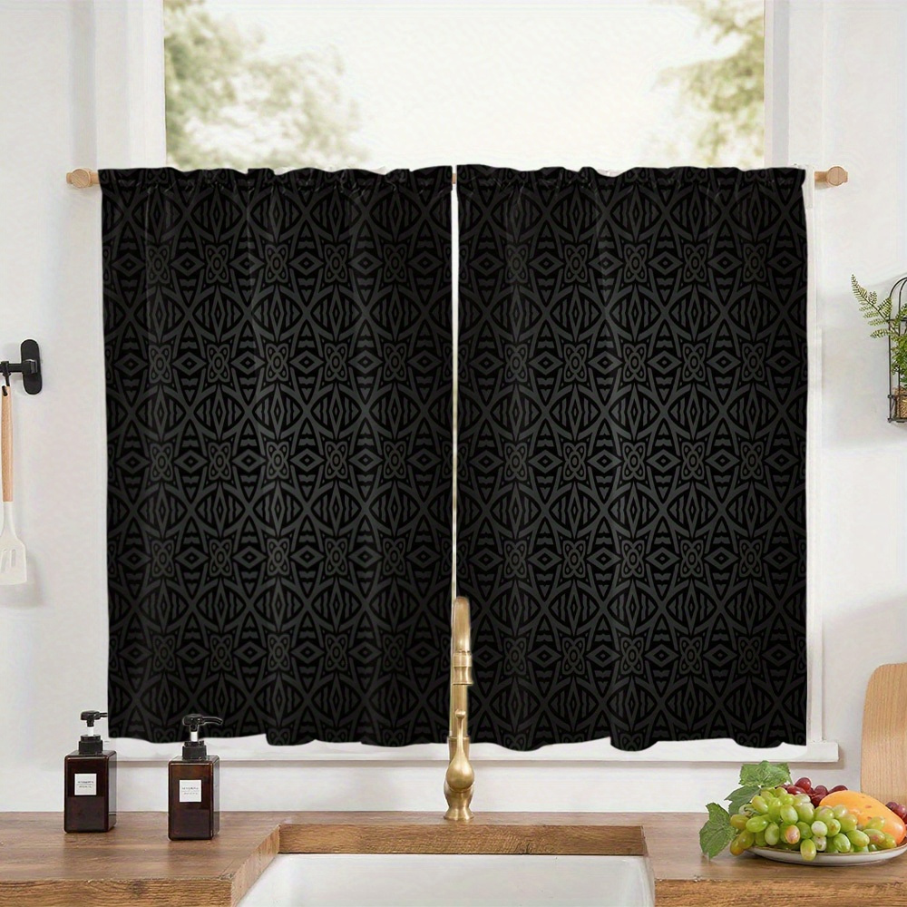 TEMU 2pcs Modern Minimalist Geometric Pattern Short Curtains, Strong Decorative Effect. Rod-type Home Decor, Suitable For Kitchen, Bedroom, Living