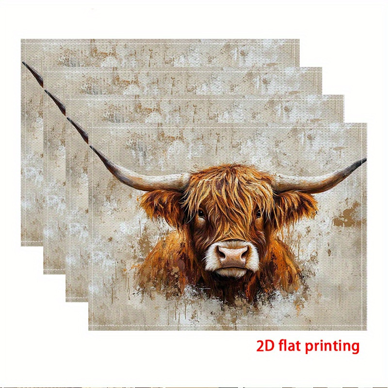 item picture 2d flat printing 2pcs 4pcs 6pcs placemat wild     and powerful party decorations halloween table settings zxc79324 2d flat halloween table decor dining table accessory powerful cattle motif   animal design flat