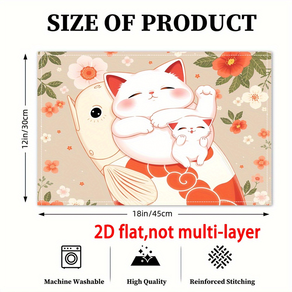 Anime Inspired 2d Flat Placemats Cute White Cat And Goldfish Design_voghion.com