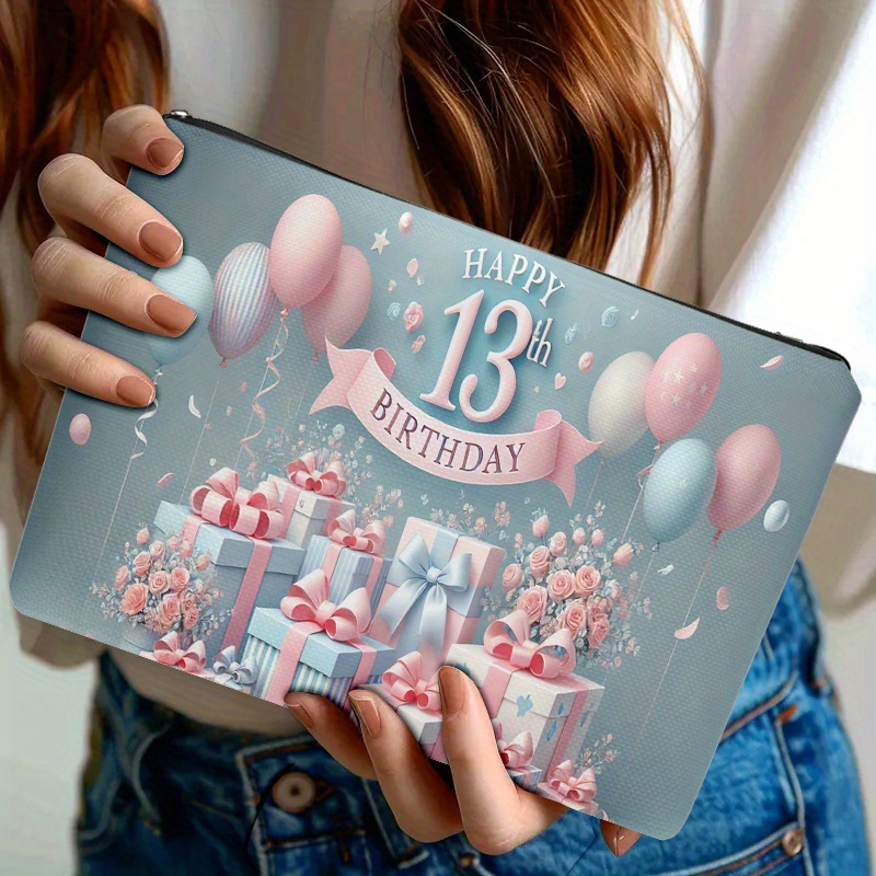 TEMU Cosmetic Bag 1pc, Birthday Party Decorationswomen's Zippered Toiletry Bag With Double-sided Printing | Travel Toiletry Bag | Zipper Closure |
